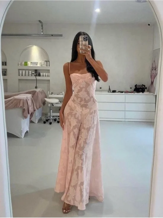 NEW House Of CB Seren Pink Floral Lace Back Maxi Dress Gown Romantic M A-C - Picture 4 of 8